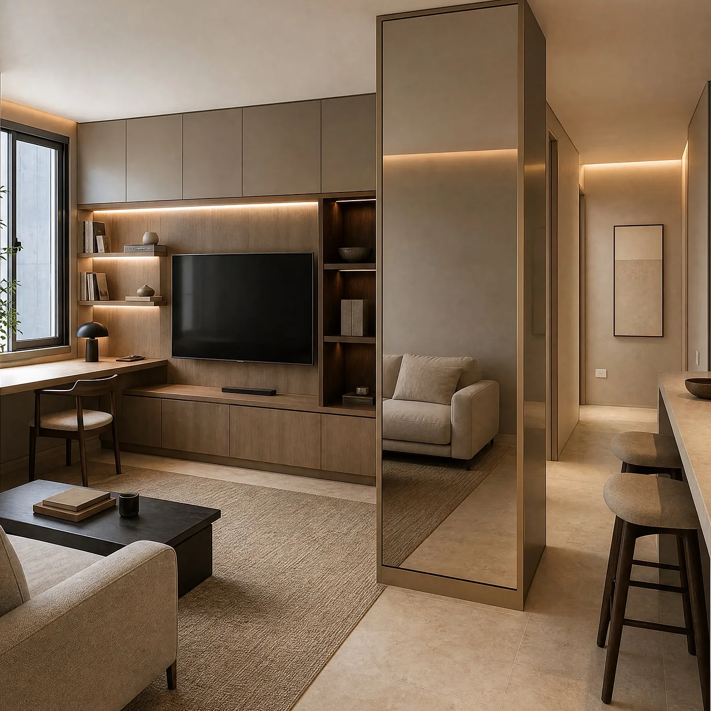 Render de diseño · sala y estudio, apartamento en Chía